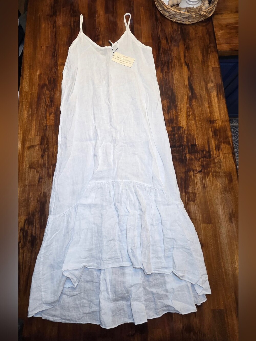 Terzo Millennio white linen maxi dress SZ S Cottegecore Whimsy Boho New